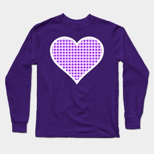 Purple and White Gingham Heart Long Sleeve T-Shirt